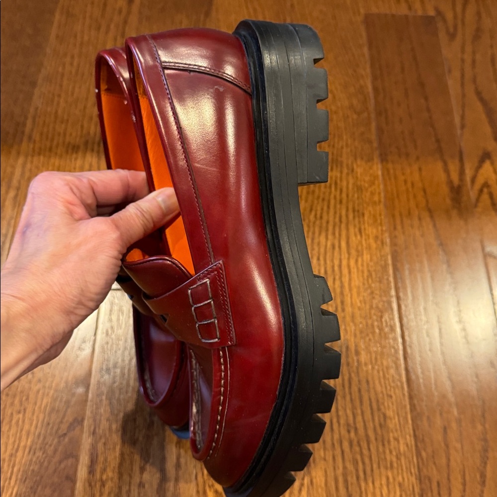 Santoni Woman’s Red Penny Loafers - Picture 6 of 17